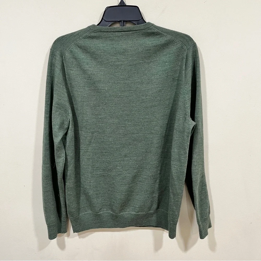 J.Crew Men's 100% Merino Wool V-Neck Sweater Olive Green sz medium EUC